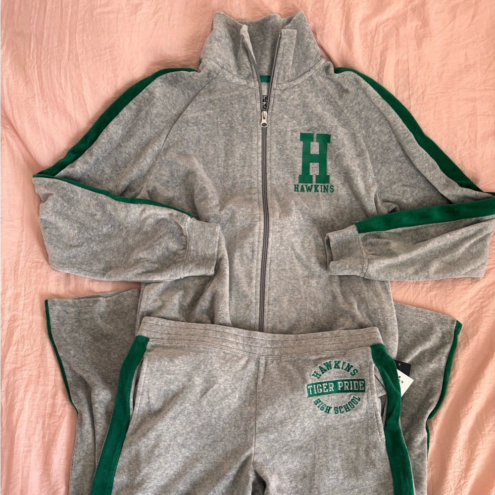 Stranger Things Gray and Green Track Suit, size medium